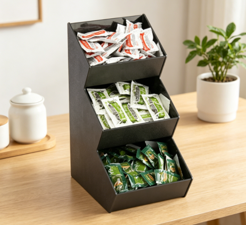 Three-layer slanted multi-compartment countertop spice rack